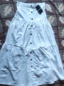 White Button-Down Tiered Midi Dress