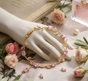 Elegant Pink Stone Leaf Bracelet