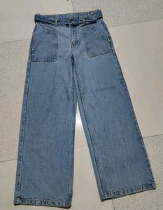 Wide Leg Denim Jeans with Belt