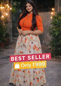 Stylish Orange Zip Top with Floral Long Skirt – Pa