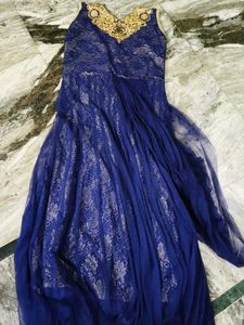 Royal Blue Embroidered Anarkali Gown with Dupatta