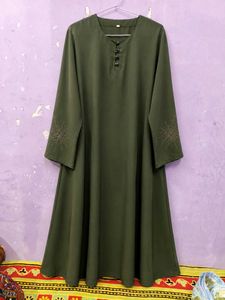 Elegant Olive Green Abaya with Embellished Sleeves