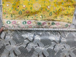 Yellow &amp; White Embroidered Lehenga Set