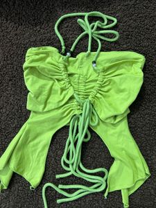 Green Halter Tie Crop Top