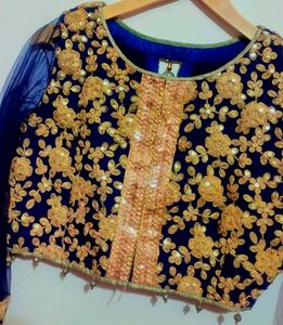 Navy Blue Golden Work Party Wear Blouse