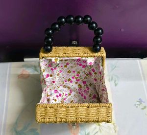 🍂 Woven Straw Handbag with Beaded Handle 🍂