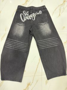 Imported Baggy Black Jeans with Embroidery
