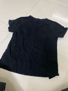 Black Casual T-Shirt with Stripe Detail