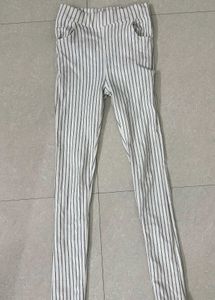 Stretchable Striped White Pants