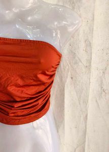 Orange Ruched Strapless Tube Top