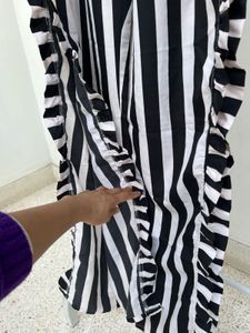 Striped Ruffle Detail Slit Pants