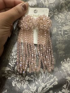 Beaded Baby Pink Tassel Earrings