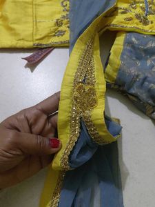 Yellow &amp; Grey Embellished Lehenga Choli