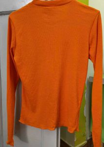Vibrant Orange Ribbed Long Sleeve Top