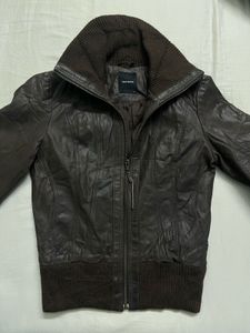 Vero Moda Fitted Brown Leather Bomber Jacket