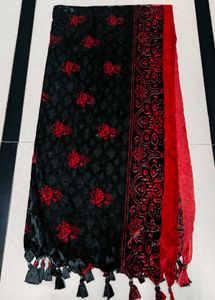 Black & Red Embroidered Dupatta
