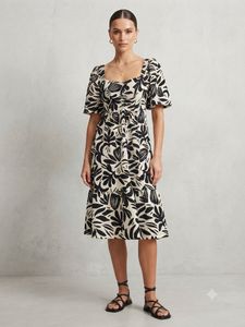 Chic Black & White Floral Midi Dress