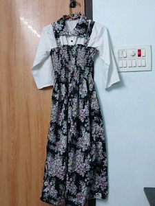 Floral Print Midi Dress with attached White Shirt