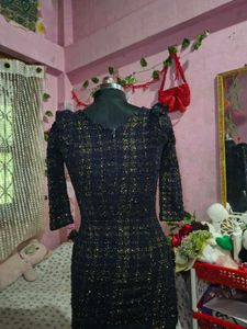 Elegant Tweed Dress with Gold Buttons