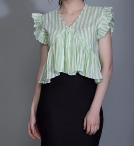 Striped Ruffle Sleeve Peplum Top