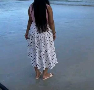 Polka Dot Long Skirt with Slits