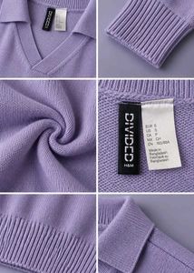 LAVENDER V-NECK COLLARED KNIT SWEATER