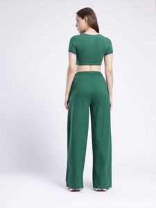GLITCHEZ Women High Waisted Green Trouser
