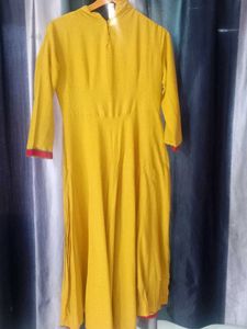 Yellow Embroidered Cotton Kurta