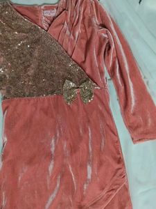 Sparkly Pink Velvet Dress with Bow