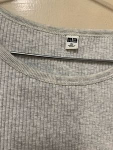 Grey Ribbed Cropped T-Shirt