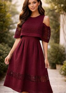 Chic Burgundy Cutout Shoulder Dress