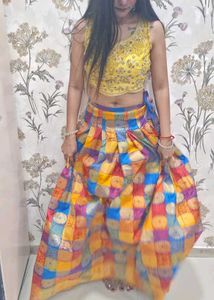 Vibrant Yellow Embroidered Crop Top with Colorful