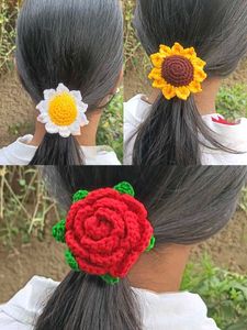 3 Handmade Crochet Flower Hair Ties