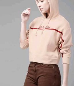 Pink Cropped Hoodie with Red Trim