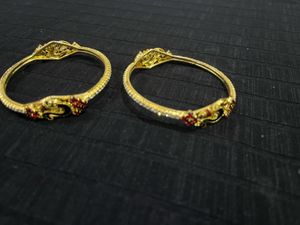 Exquisite Gold Plated Bangles with Red Stones