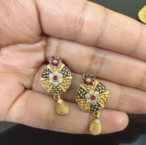 Elegant Gold & Enamel Drop Earrings