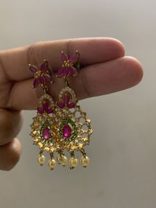 Stunning Ruby and Pearl Dangle Earrings