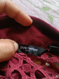 Maroon Lace Neckline Top
