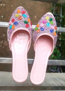 Sparkling Embellished Pink Flats