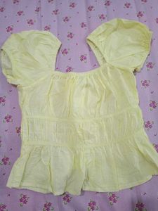 Yellow Puff Sleeve Smocked Top