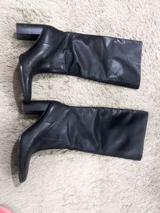 MANGO Black Knee-High Block Heel Boots