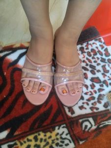 Pink Wedge Sandals with Rhinestone Detail