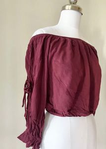Maroon Off-Shoulder Crop Top