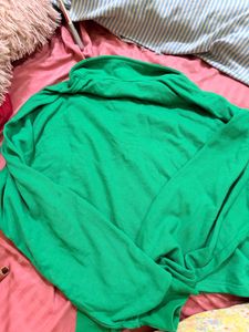 Green Collared Cropped Sweatshirt