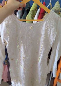 White full pakistani Sequined Kurta and dupatta on