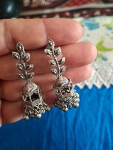 Oxidized Silver Jhumka Earrings