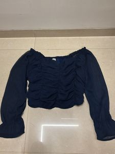 Navy Blue Off Shoulder Cropped Top