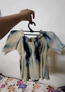 Pleated Tie-Dye Off-Shoulder Top