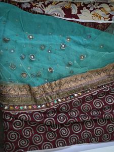 Embellished Saree with Net and Mirror Work
