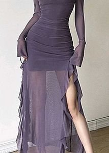 Sweetheart Neck Long Sleeves Ruffles Maxi Dress